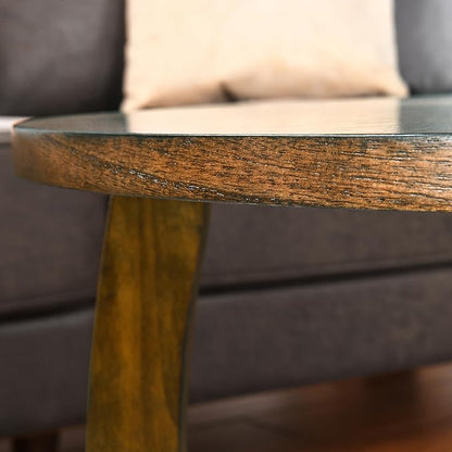 Round Coffee Table for Living Room, Soild Wood Walunt Center Coffee Tables with Cross Legs,33.5” Mid-Century Circular Cocktail Tables, Easy Assembly, Rustic Brown KFZ3223