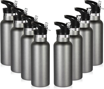 Volhoply 17oz Insulated Water Bottle Bulk 8 Pack,Stainless Steel Kids Water Bottles with Straw Lid,Double Wall Vacuum Metal Water Flask,Reusable Sports School Cups Keep Hot & Cold (Cold Grey,8 Set)