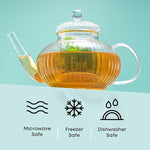 Load image into Gallery viewer, JoyJolt Fluted Glass Teapot Set 34oz, Stovetop Safe Tea Kettle, Borosilicate Clear Kettle with Removable Glass Infuser, Blooming and Loose Leaf Tea Maker and Brewer