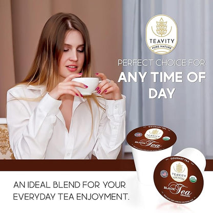 Teavity Organic Black Tea Pods for Keurig - Premium Unsweetened, Naturally Caffeinated Tea for KCup - Hot or Iced (36 Pods)