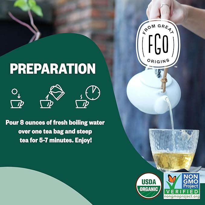 FGO Organic Peppermint Tea, 100 Count, Eco-Conscious Tea Bags, Caffeine Free, Packaging May Vary (Pack of 1)