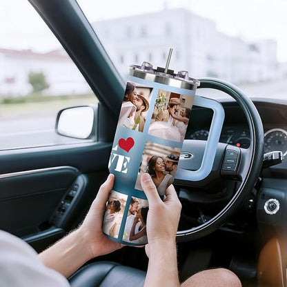 Personalized 40 oz Tumbler with Handle and Straw, Custom Tumbler with Picture, Text, Stainless Steel Travel Coffee Mug Cup, Personalized Gifts For Women Men Birthday Anniversary Thank You Gifts