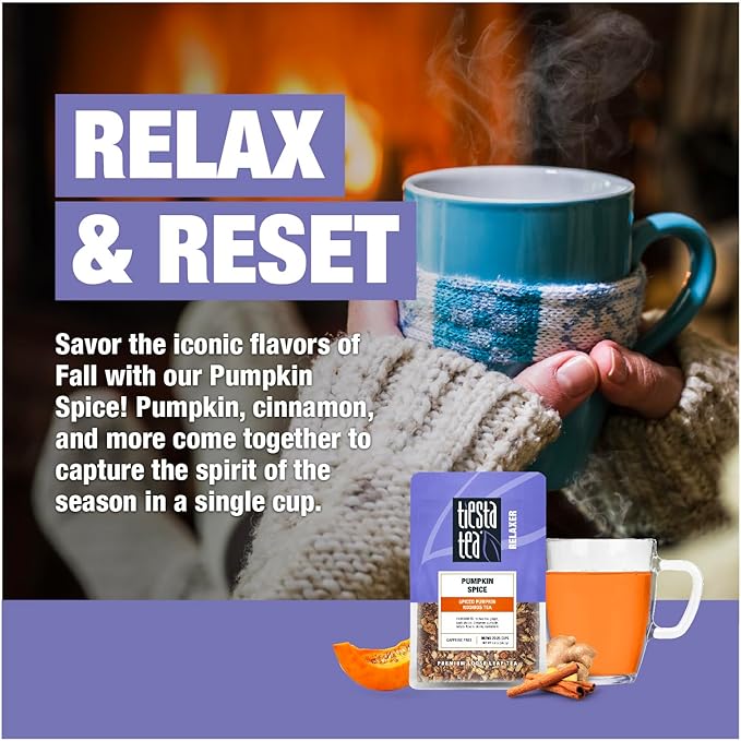 Tiesta Tea - Pumpkin Spice Rooibos Loose Leaf Tea, Premium Caffeine-Free Herbal Infusion, Reseable Pouch, Brew Hot or Iced, Makes up to 25 Cups, 2 Ounce