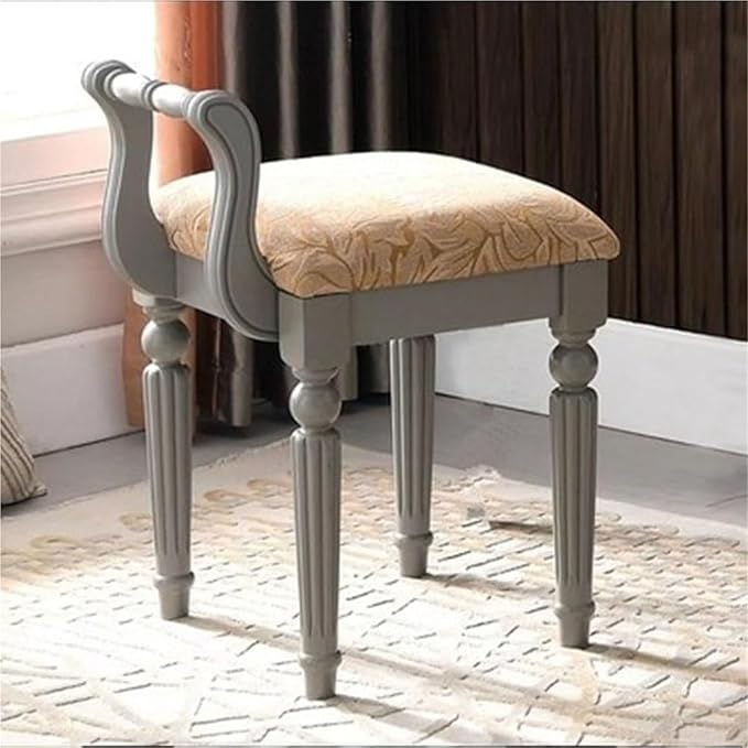 Vintage Solid Wood Vanity Chair - Compact Makeup Stool Accent Chair for Small Spaces Living Room