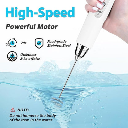 Milk Frother Rechargeable Handheld-Electric Whisk 3 Speed Adjustable, Coffee Frother Wand with 3 Stainless Whisks, Electric Foam Maker, Drink Mixer Blender for Latte Cappuccino Matcha Egg