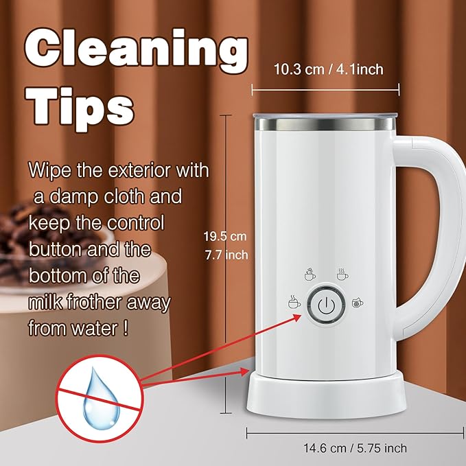 Milk Frother and Steamer, Electric 4-in-1 Hot and Cold Foam Maker, Automatic Milk Warmer with Two Whisks for Latte Cappuccino Hot Chocolate, 10.1oz/300ml, White