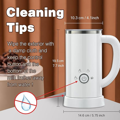 Milk Frother and Steamer, Electric 4-in-1 Hot and Cold Foam Maker, Automatic Milk Warmer with Two Whisks for Latte Cappuccino Hot Chocolate, 10.1oz/300ml, White