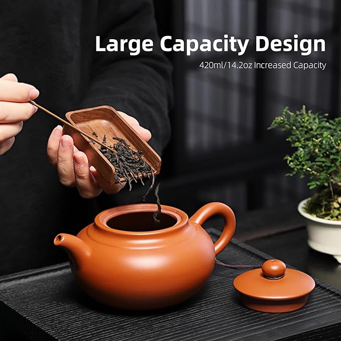 Chinese Clay Teapot, Yixing Xishi Zisha Tea Pot, Handmade Pottery Purple Sand Mud Kungfu Tea Set Kettle,14oz Zhuni