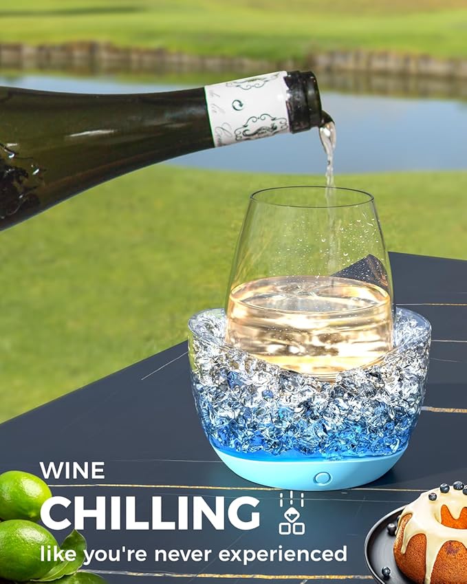 Wine Chiller for Glass Stemless Wine Glass Chiller Keeps Your Glasses of Vino Cold 10 Color Light Modes Separable Wine Essentials Accessories (Blue)