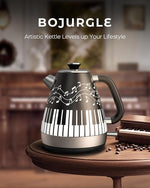 Load image into Gallery viewer, Artistic Electric Kettle with Hand-Applied Piano Keys and Music Note Stickers - 1.7L Stainless Steel Tea Kettle with LED Indicator, BPA-Free, 1200W Rapid Boil, Auto Shut-Off and Boil-Dry Protection