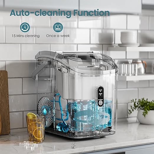 Antarctic Star Countertop Ice Maker with Soft Chewable Pellet Ice, 34lbs/24Hrs, One-Click Operation, Self-Cleaning Portable Peddle Ice Machine with Ice Scoop for Kitchen,Office,Bar,RV (Grey)