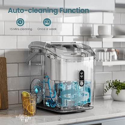 Antarctic Star Countertop Ice Maker with Soft Chewable Pellet Ice, 34lbs/24Hrs, One-Click Operation, Self-Cleaning Portable Peddle Ice Machine with Ice Scoop for Kitchen,Office,Bar,RV (Grey)