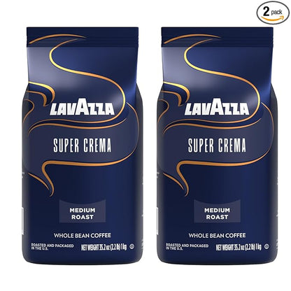 Lavazza Super Crema Espresso - Whole Bean Coffee, 2.2-Pound Bag 2 Pack (Packaging May Vary)