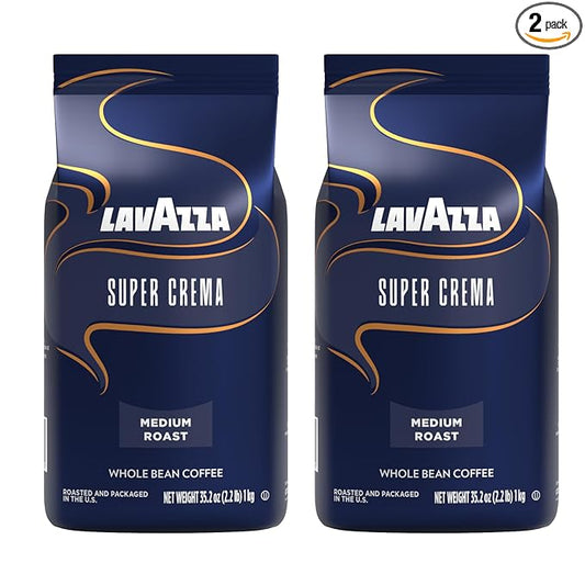 Lavazza Super Crema Espresso - Whole Bean Coffee, 2.2-Pound Bag 2 Pack (Packaging May Vary)