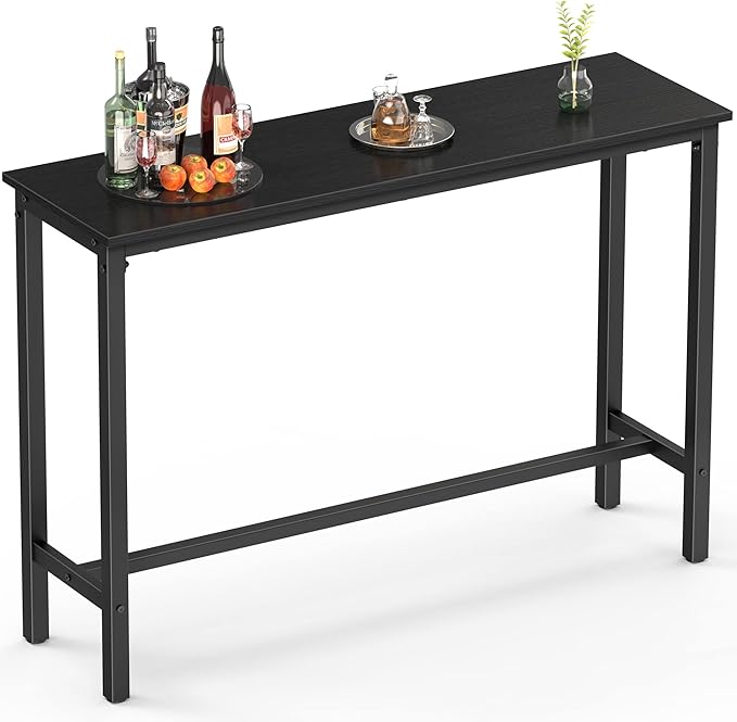 Mr IRONSTONE Bar Table, 53" Rectangular Pub Height Table – Sofa Console, Dining or Coffee Table for Narrow Spaces, Living Room, Sturdy Metal Frame, Easy Setup, Black