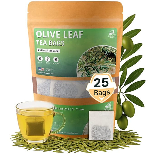 Olive Leaf Tea Bags – 25 Bags (Premium Dried Olive Leaf Tea - 25 Count), Natural Extract Caffeine-Free Herbal Tea for Health & Immune Support