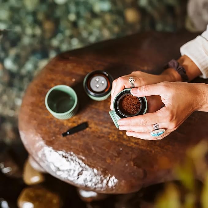 WACACO Nanopresso Portable Espresso Maker Bundled with Protective Case, Upgrade Version of Minipresso, Mini Travel Coffee Machine, Perfect for Camping, Travel and Office (Elements Moss Green)