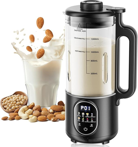 Upgraded 55oz (Extra Large) Nut Milk Maker Machine for Almond,Oat, Soy Milk Maker Machine with Auto Clean, Delay Start, BoilWater, Keep Warm (5-6 Cups),Black