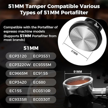 IKAPE 51MM V6 Impact Espresso Tamper with Sound Feedback, 15lb/30lb Interchangeable Springs, Espresso Low-Profile Tamper with Triple-spring System, Fits 51mm portafilters