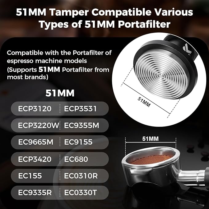 IKAPE 51MM V6 Impact Espresso Tamper with Sound Feedback, 15lb/30lb Interchangeable Springs, Espresso High Tamper with Triple-spring System, Fits 51mm portafilters