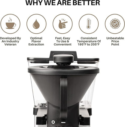 SimplyGoodCoffee Coffee Maker / Coffee Machine. 8 Cup Automatic Drip Pour Over Coffee Brewer. Easy To Use, Gold Cup Standard. Black/Stainless Steel