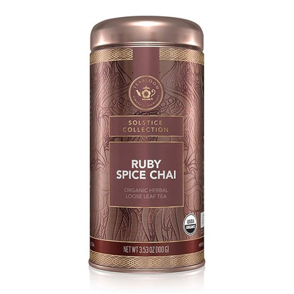 Teabloom Organic Herbal Tea, Ruby Spice Chai Loose Leaf Tea, Spicy and Rich Rooibos Chai with No Caffeine, USDA and EU Certified Organic, Fresh Whole Leaf Blend in Reusable Gift Canister, 3 oz/85 g Canister Makes 35-50 Cups