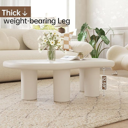 Cloud Coffee Table, Irregular Cream White Coffee Table with 4 Legs, Modern Center Table for Living Room, Indoor Tea Table, Easy Assembly