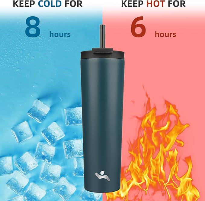 34 OZ Insulated Tumbler with Lid and 2 Straws Stainless Steel Water Bottle Vacuum Travel Mug Coffee Cup,Navy blue