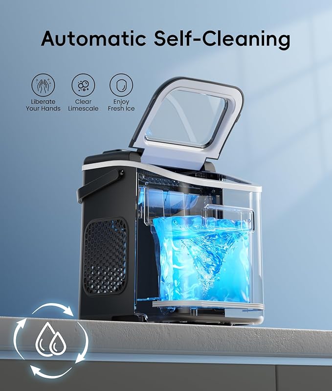 ecozy Smart Ice Maker, Portable Ice Makers Countertop with App & Voice Control, 9 Bullet Ice in 6 Mins, 26lbs/24Hrs, Self-Cleaning Ice Machine with Ice Scoop Basket and Bag for Home Kitchen Office RV