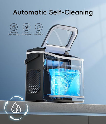 ecozy Smart Ice Maker, Portable Ice Makers Countertop with App & Voice Control, 9 Bullet Ice in 6 Mins, 26lbs/24Hrs, Self-Cleaning Ice Machine with Ice Scoop Basket and Bag for Home Kitchen Office RV