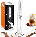 Load image into Gallery viewer, YUSWKO White Handheld Milk Frother Wand with Stand for Coffee, Rechargeable Electric Whisk with 3 Heads 3 Speeds Drink Mixer Coffee Frother For Latte, Cappuccino, Hot Chocolate, Egg
