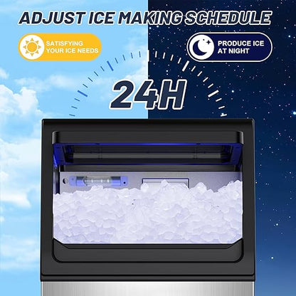 100LBS/24H High Output - Commercial Ice Maker with 20LBS Storage Bin - Dual Water Inlets, 36 Ice Cubes/Cycle, 15" Compact Undercounter/Freestanding Design - Self-Cleaning for Home Bars, Outdoor