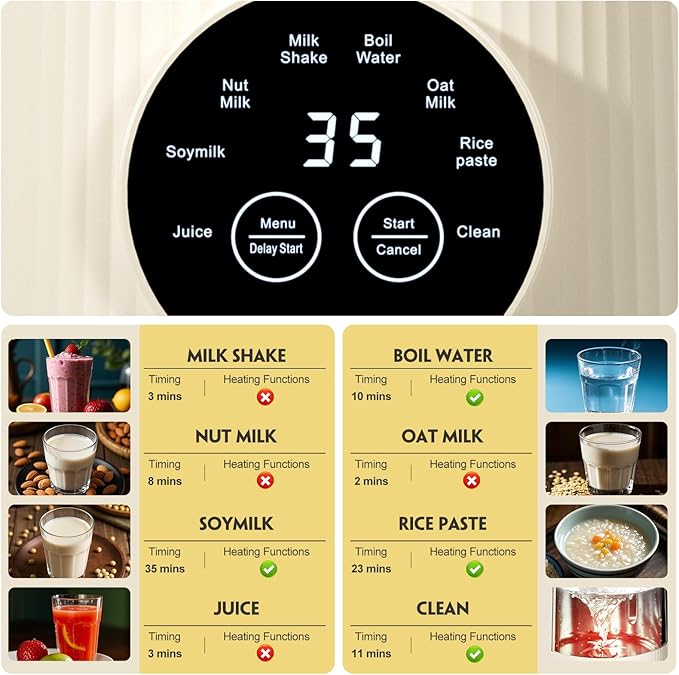 Automatic Nut Milk Maker Machine, 8 in 1 Soy Milk Maker, 35 oz Almond Machine Maker, 12-Hour Delay, Keep Warm, Non Dairy Beverages, Juice/Rice Paste/Clean/Milk Shake, 800W Heating, Self Cleaning