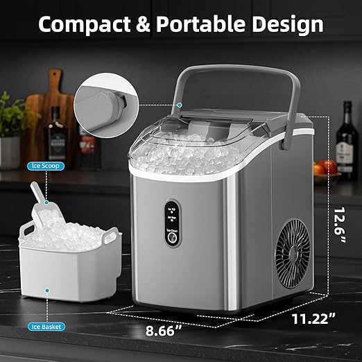 Antarctic Star Nugget Ice Maker Countertop with Soft Chewable Ice, Portable Sonic Ice Maker with Basket and Scoop, Removable Top Cover, Auto-Cleaning for Home/Party/RV/Camping (Grey)