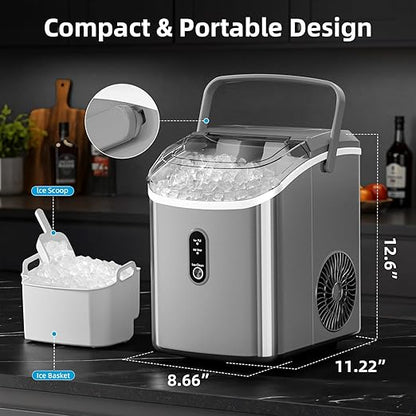 Antarctic Star Nugget Ice Maker Countertop with Soft Chewable Ice, Portable Sonic Ice Maker with Basket and Scoop, Removable Top Cover, Auto-Cleaning for Home/Party/RV/Camping (Grey)