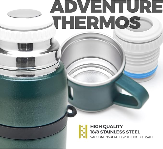 BALIBETOV Camping Thermal Flask for Mate - Vacuum Insulated With Double Stainless Steel Wall- A Mate Thermal FLask Specially Designed as Mate Argentino Kit that includes Bombilla and Mate Cup (Green)