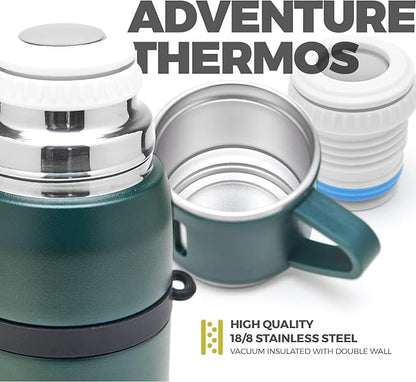 BALIBETOV Camping Thermal Flask for Mate - Vacuum Insulated With Double Stainless Steel Wall- A Mate Thermal FLask Specially Designed as Mate Argentino Kit that includes Bombilla and Mate Cup (Green)