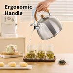 Load image into Gallery viewer, Tea Kettle, 18/8 Stainless Steel Whistling Teapot, 2.1 Quart Camping Tea Kettle for Stovetop, Water Coffee Pot with Anti-Hot Wood Handle (2L,Silver)