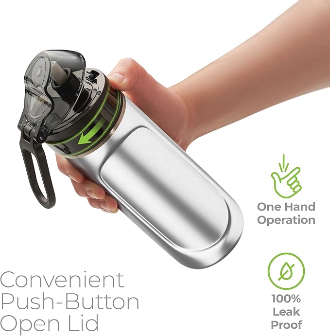 SipX™ Triple-Insulated Stainless Steel Water Bottle - 18oz. With Straw Lid, Reusable Insulated Water Bottle Keeps Cold For 12 Hours, Metal Water Bottle Made Of Sustainable Material For Hiking & Biking