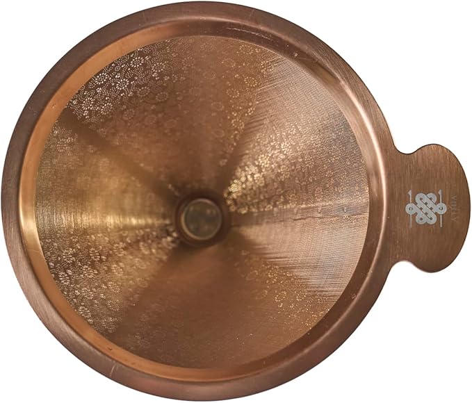 ATHIA Golden Reusable Coffee Filter, Stainless Steel Pour Over Dripper with Laser-etched Mesh cone, Eco-friendly Paperless Design, Fits Most Mugs, Carafes & Hario Brewers (Rose Golden, Flower Carving)
