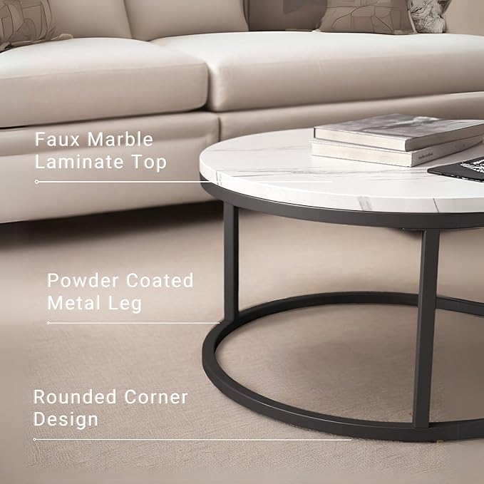 Round Coffee Table, Circle Nesting Coffee Tables for Living Room, Small Dining Center Space Saving Living Room Small Tables, Modern Center Table Dining,Modern Home Furniture White