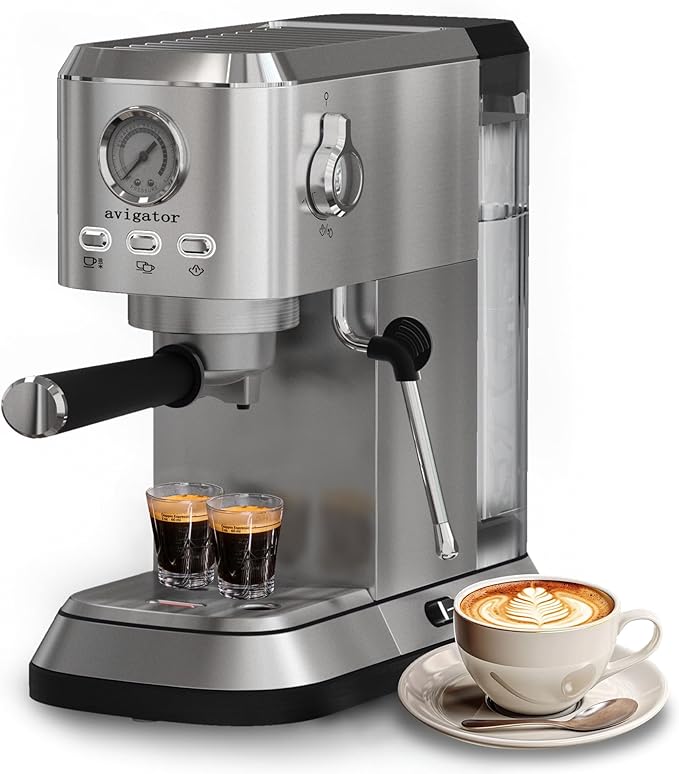 Coffee Espresso Machine 20 Bar, Cappuccino Coffee Makers with Milk Frother and Removable Water Tank, Stainless Steel Expresso Machines for Home