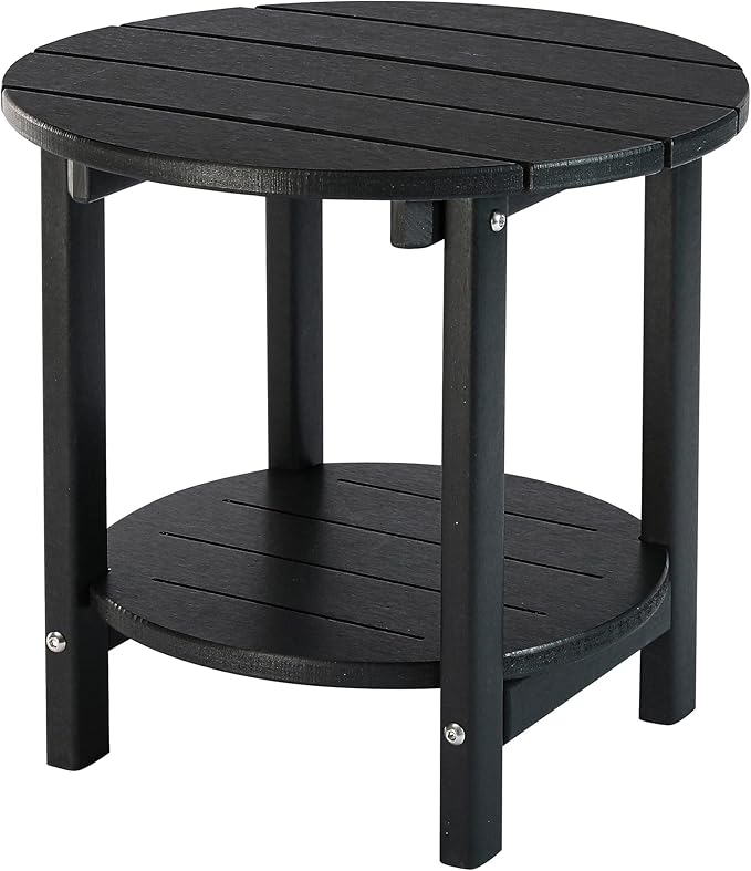LZRS Round Adirondack Side Table Double End Table, Outdoor Side Tables for Patio, Backyard,Pool, Indoor Companion, Easy Maintenance & Weather Resistant(Black)