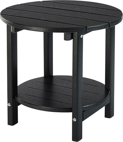 LZRS Round Adirondack Side Table Double End Table, Outdoor Side Tables for Patio, Backyard,Pool, Indoor Companion, Easy Maintenance & Weather Resistant(Black)