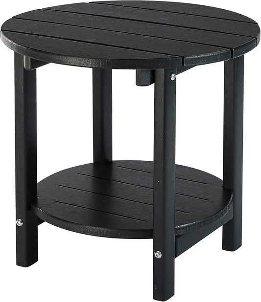 LZRS Round Adirondack Side Table Double End Table, Outdoor Side Tables for Patio, Backyard,Pool, Indoor Companion, Easy Maintenance & Weather Resistant(Black)