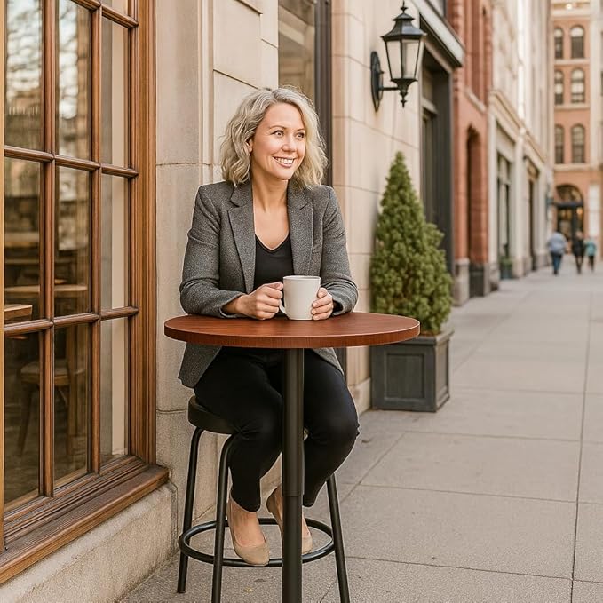 Magshion Round Bar Table, Height-Adjustable 27.5"-36" Tall Pub Tables with Black Leg and Sturdy Base, 360° Swivel Table for Kitchen Bistro Bar Cocktail Table (Red)