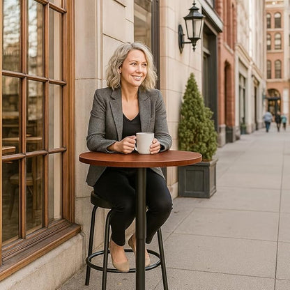 Magshion Round Bar Table, Height-Adjustable 27.5"-36" Tall Pub Tables with Black Leg and Sturdy Base, 360° Swivel Table for Kitchen Bistro Bar Cocktail Table (Red)