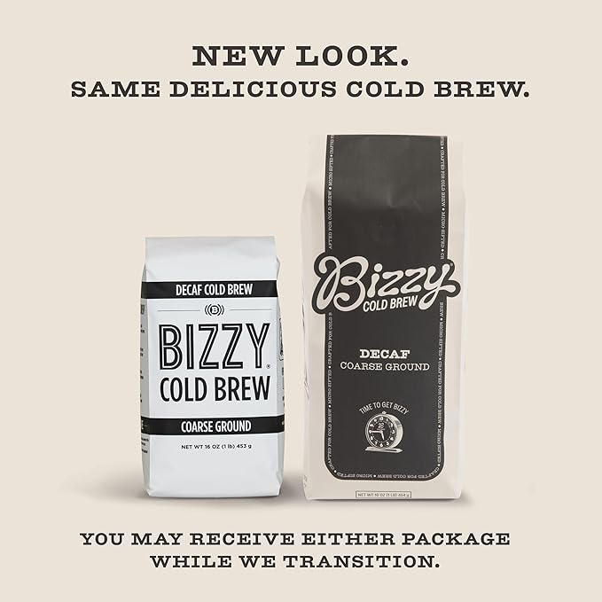 Bizzy Cold Brew Coffee | Decaf Blend | Water Process | Coarse Ground Coffee | Micro Sifted | Specialty Grade | 100% Arabica | 1 LB