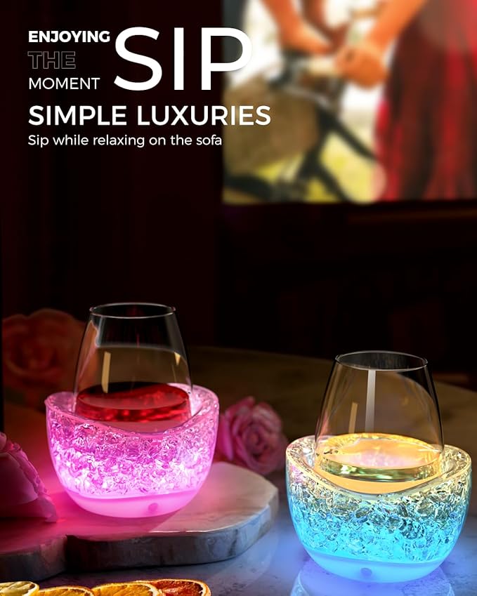 Wine Chiller for Glass Stemless Wine Glass Chiller Keeps Your Glasses of Vino Cold 10 Color Light Modes Separable Wine Essentials Accessories (Pink)