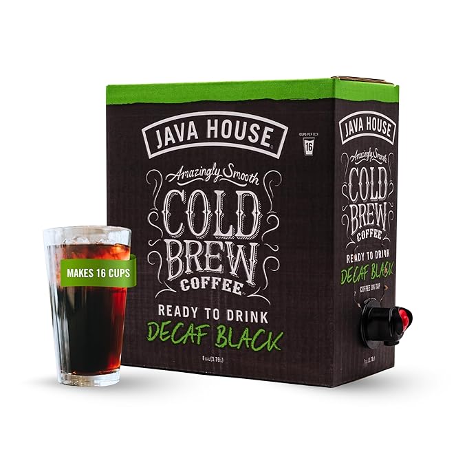 Java House Cold Brew Coffee on Tap – Premium 100% Arabica Decaf – Smooth Decaf with Chocolate & Caramel Notes – 1 Gallon Box (16 Servings) – Ready to Drink, No Caffeine, No Brewing Required, Fridge-Friendly
